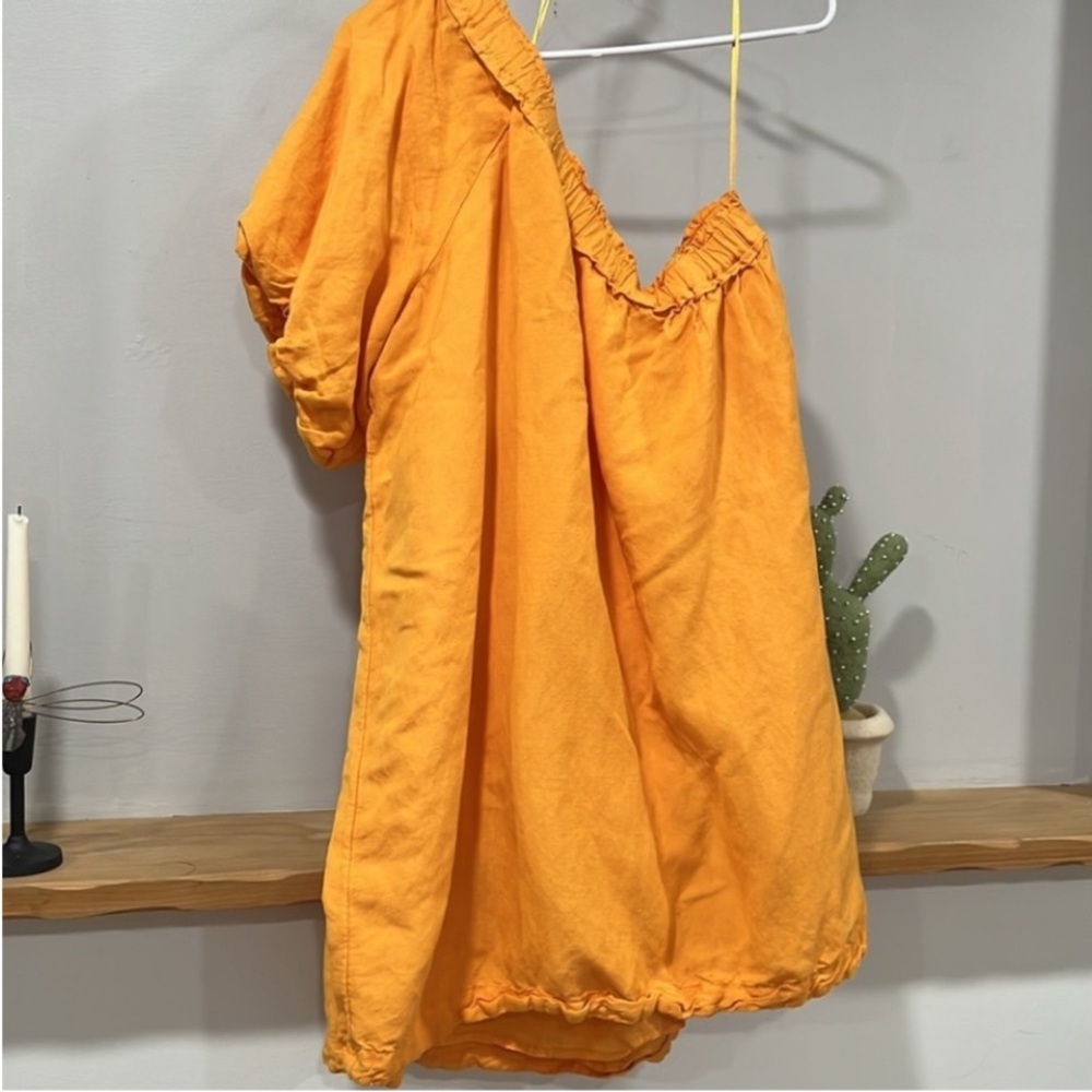 Anthropologie One-Shoulder Linen Blend Mango Mini Dress, Size XL, NWT - Picture 2 of 13